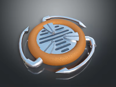 Futuristic Weapon Design Featuring Circular Orange Center And Silver Metal Blades 3d model