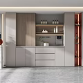 Modern White Wooden Sideboard Design With Open Shelves Drawers And Decorative Bottles