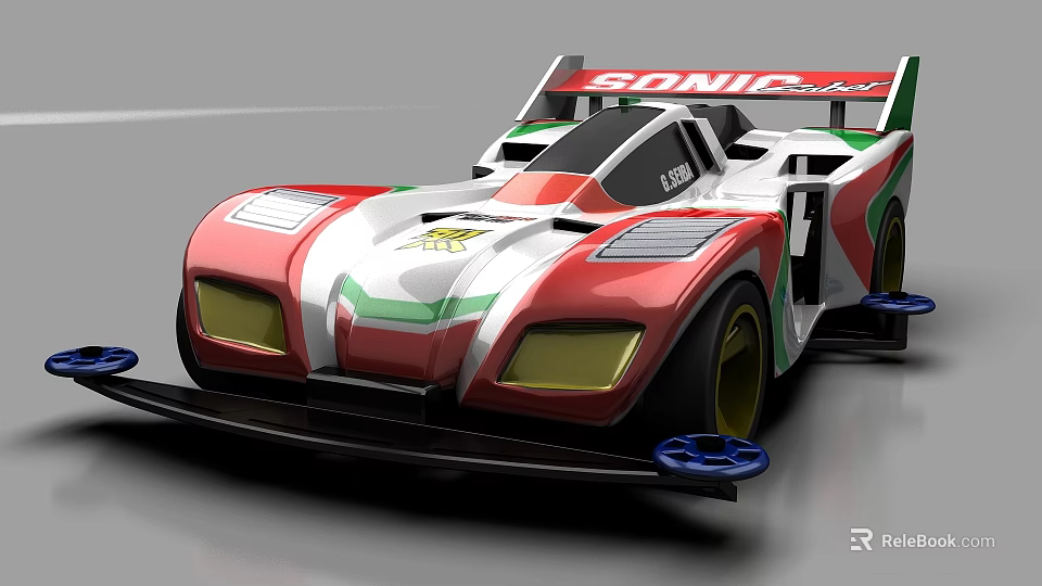 Sonic 1500 Racing Car With Red White Green Livery Rear Wing And Streamlined Body 3d model 