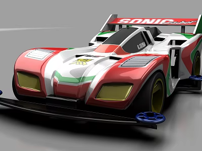 Sonic 1500 Racing Car With Red White Green Livery Rear Wing And Streamlined Body 3d model