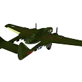Green Military Twin Engine Fighter Aircraft With Double Wings Propellers And Landing Gear