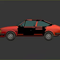 Vintage Red Two Door Car With Shiny Exterior And Dark Background Reflection