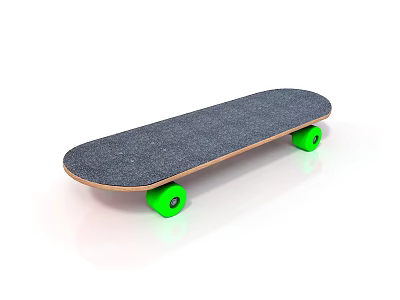 Skateboard Featuring Gray Grip Tape Deck Green Wheels And Wooden Frame 3d model