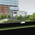 Modern Times China Plaza Landscape with Green Lawn Lush Trees and Tall Buildings