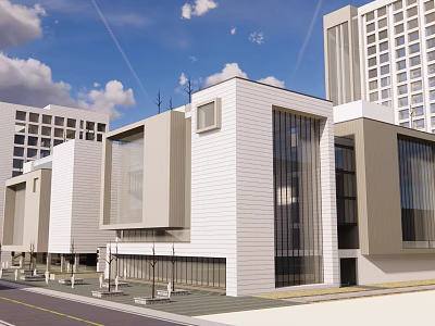 Modern Office Building Exterior Design With Glass Curtain Walls And White Facade 3d model