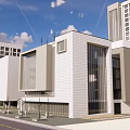 Modern Office Building Exterior Design With Glass Curtain Walls And White Facade