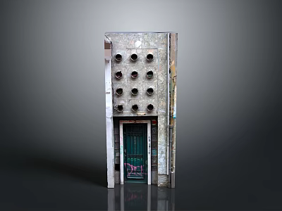 Industrial Style Metal Gate With Circular Holes And Green Grill Frame Design 3d model