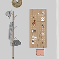 Wooden Pegboard Wall Decor With Small Items Hooks Clock Photos And Decorative Elements 3d model