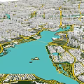 Aerial Urban Planning View With City Layout Road Network Water Bodies And Green Spaces