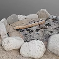 Outdoor Garden Stone Circle Fire Pit with Sand Ash and Logs