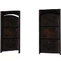 Dark Colored Vintage Industrial Style Doors One Closed One Open With Arched Top Paneled Design