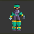 Man 3D Model With Purple Green Outfit Yellow Legs Blue Hair And Futuristic Mecha Style
