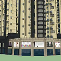 Modern High Rise Residential Building Exterior With Ground Floor Retail Shops