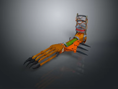 Orange Green Robotic Claw With Sharp Metal Talons And Mechanical Joints 3d model