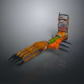 Orange Green Robotic Claw With Sharp Metal Talons And Mechanical Joints