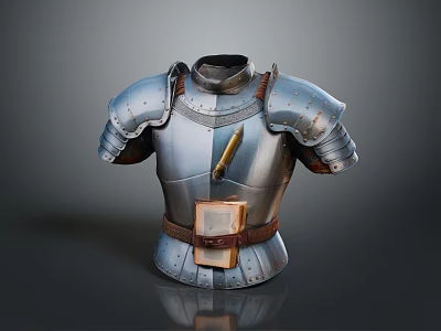 Retro Metal Decorative Storage Cuirass With Leather Belt And Quill Pen 3d model