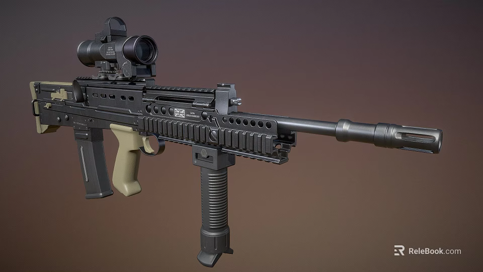 Tactical Rifle with Mounted Scope Black and Tan Components Barrel Magazine and Grip Design 3d model 