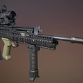 Tactical Rifle with Mounted Scope Black and Tan Components Barrel Magazine and Grip Design