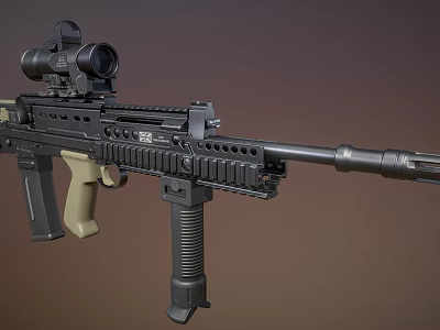 Tactical Rifle with Mounted Scope Black and Tan Components Barrel Magazine and Grip Design 3d model