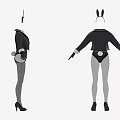 Bunny Ears Costume With Black Coat Gray Leggings And Black High Heels Gloves