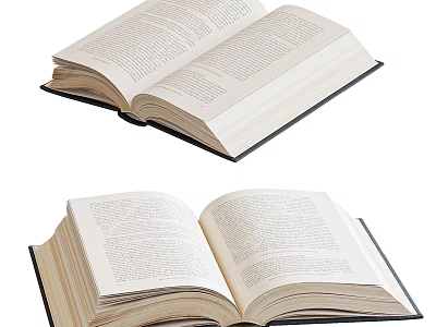 Open Books With White Pages And Black Covers And Detailed Text 3d model