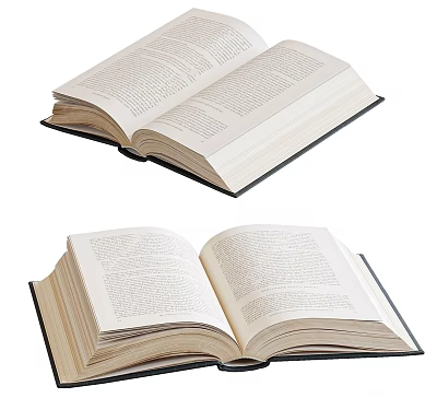 Open Books With White Pages And Black Covers And Detailed Text 3d model