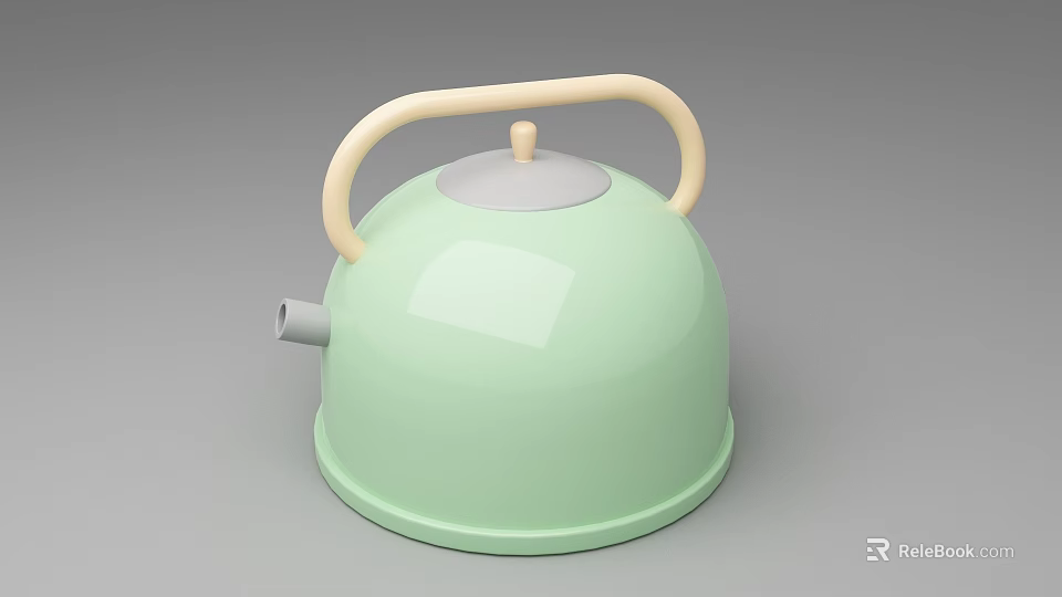 Light Green Kettle With Cream Handle Lid And Smooth Shiny Surface 3d model 