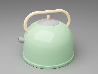Light Green Kettle With Cream Handle Lid And Smooth Shiny Surface 3d model