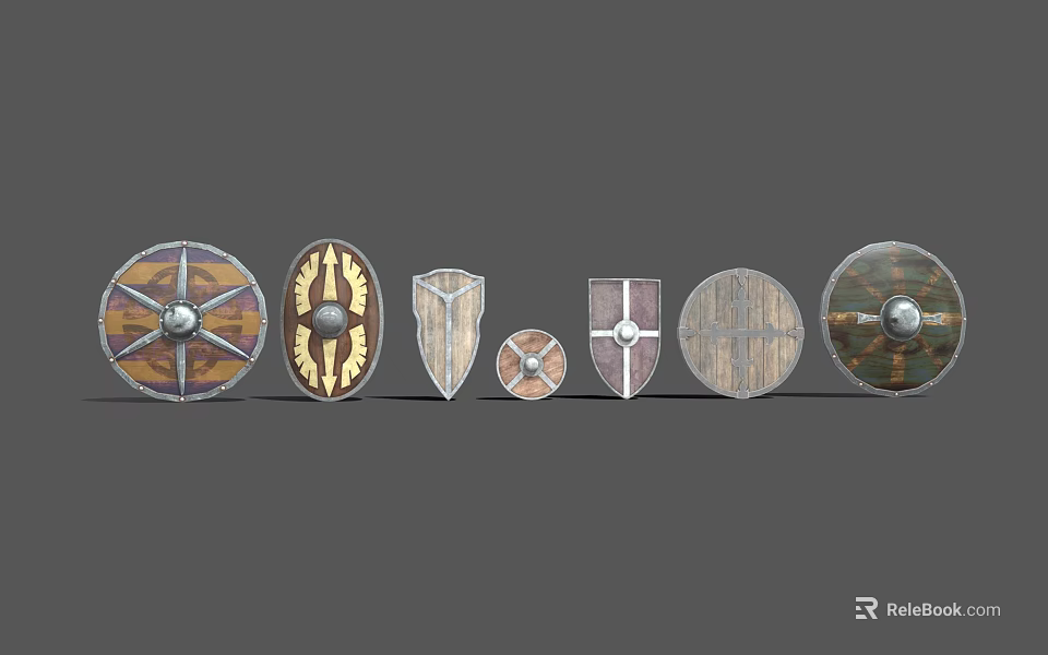 Collection of Various Designed Shield Weapons With Different Shapes And Patterns 3d model 