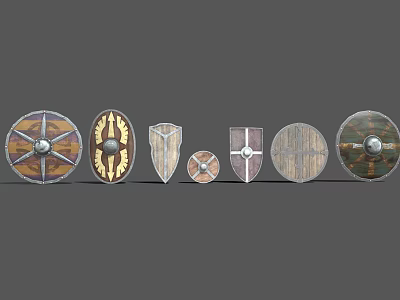 Collection of Various Designed Shield Weapons With Different Shapes And Patterns 3d model