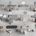 Various Style Dressing Tables With Round Mirrors Matching Stools And Storage Drawers 3d model