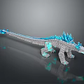 Fantasy Dinosaur 3D Model With Gray Body Blue Spiked Back And Glowing Crystal Structures