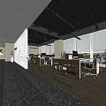 Modern Public Office Area With Open Layout Work Desks Ergonomic Chairs And Large Windows 3d model