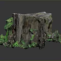 Natural Wooden Tree Stump with Green Vines and Stone Accents