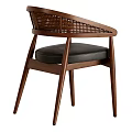 Modern Single Chair With Wooden Frame Rattan Armrest And Leather Seat