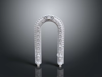 Scenic White Arched Structure With Intricate Carvings Gray Background And Reflection 3d model