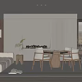 Modern Hotel Mahjong Room With Comfortable Sofa Dining Table Wooden Chairs And Plants