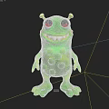 Cute Green Monster Character With Big Red Eyes Yellow Antennas And Spotted Body