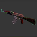 Classic Assault Rifle With Red Wooden Stock And Silver Metal Body Design