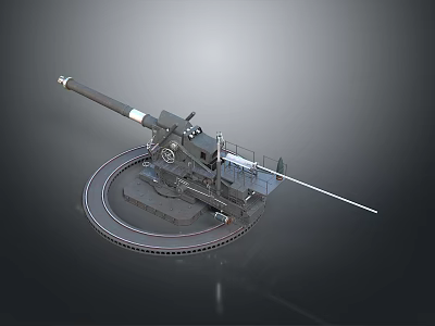 Military Artillery Equipment With Circular Rail Base And Long Barrel Mechanical Structure 3d model