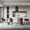 Elegant Modern Dining Room Interior With Dining Table Chairs Pendant Lights Marble Wall And Cabinets