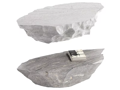 Natural Stone Coffee Table with Irregular Shape Natural Texture and Small Items on Top 3d model