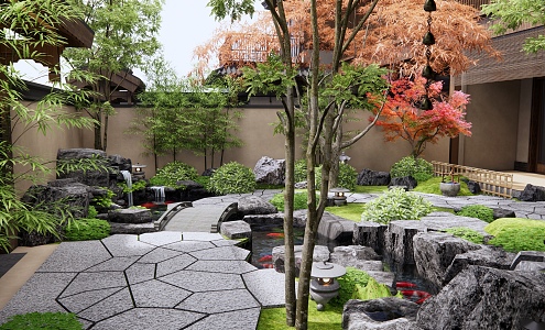 New Chinese Courtyard Zen Dry Landscape Courtyard Landscape 3d model