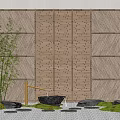 Bamboo fence partition pillar Ting step waterscape fence stone 3d model
