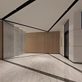 Modern Elevator Hallway Interior With Marble Floor Red Wall White Gray Walls And Glass Door