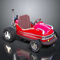 Red Go Kart with Brown Seat Large Wheels on Black Background with Reflection