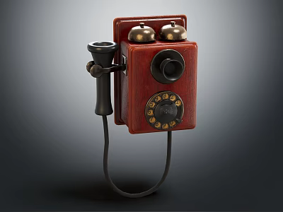 Vintage Red Telephone With Rotary Dial Bells And Handset Design 3d model