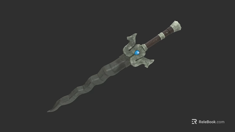 Decorative Medieval Sword With Curved Blade Brown Handle And Blue Gemstone 3d model 