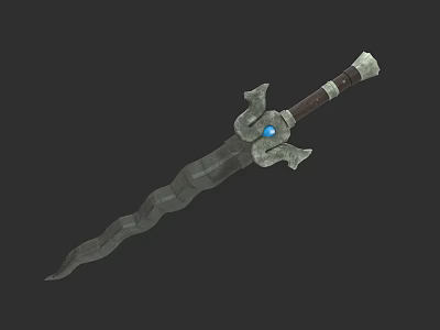 Decorative Medieval Sword With Curved Blade Brown Handle And Blue Gemstone 3d model