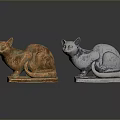 Two Decorative Cat Statues One Gold And One Silver Sitting Side By Side 3d model